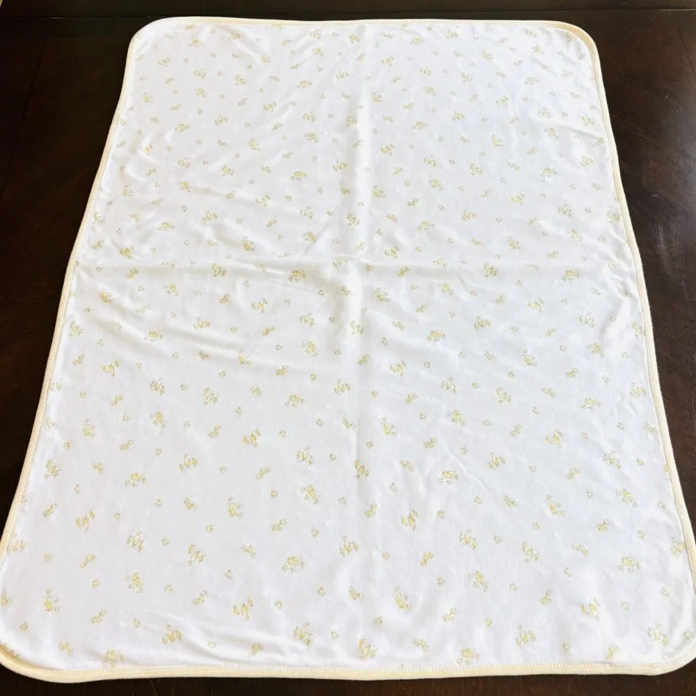 Ralph Lauren Baby Receiving Blanket Ducks Chicks Yellow White Reversible Cotton